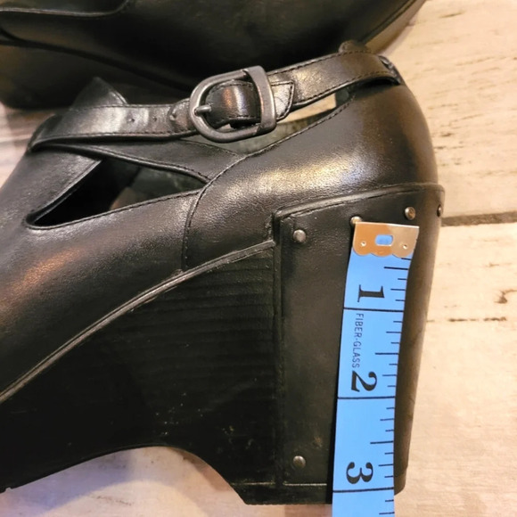 DANSKO Franka black leather wedge ankle strap studs heeled clogs casual W 10.5 - Picture 12 of 16